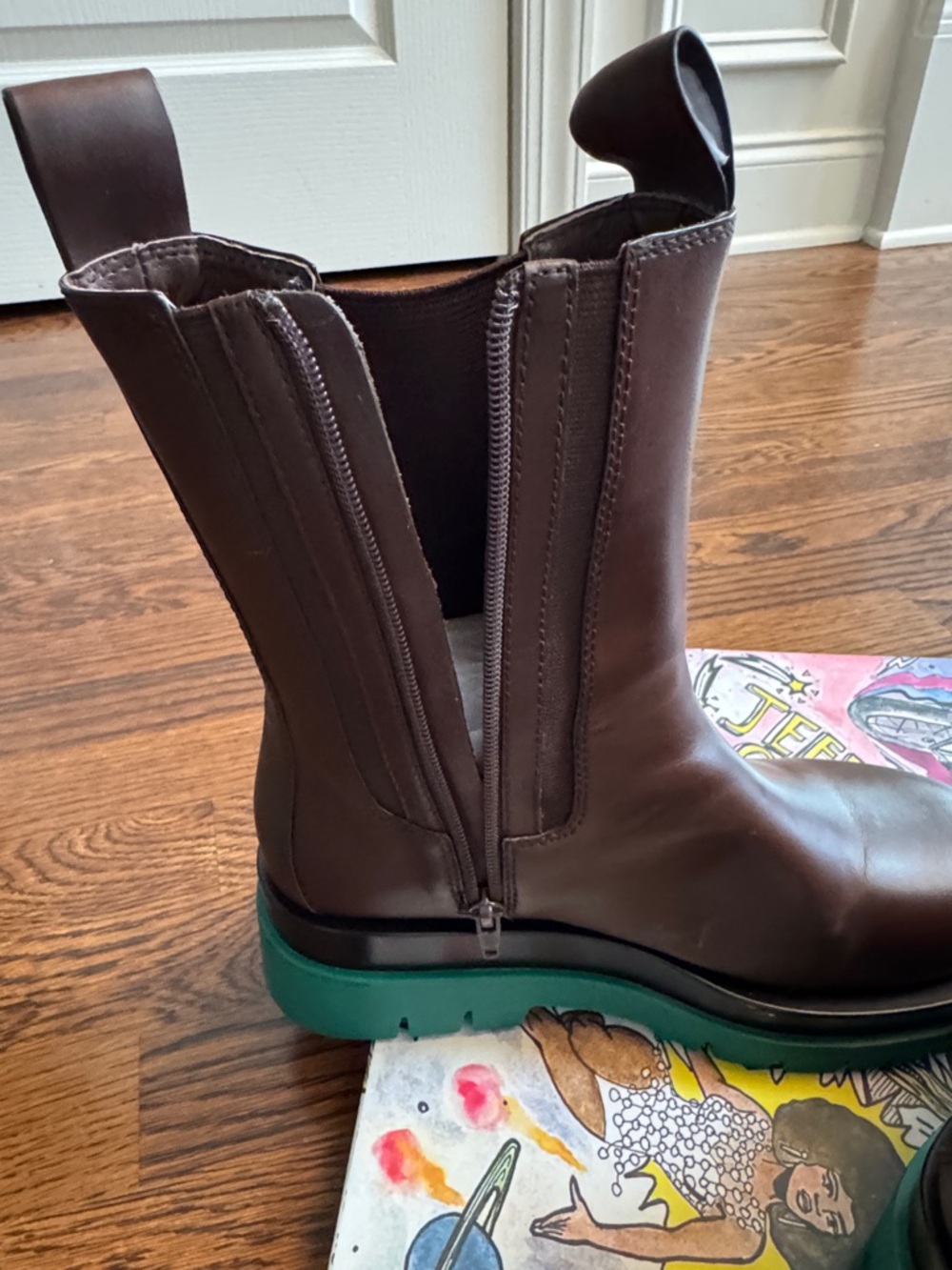 🦄🦄 JEFFERY  CAMPBELL Brown Leather Chelsea Boots with Green Platform Sole - Picture 6 of 7